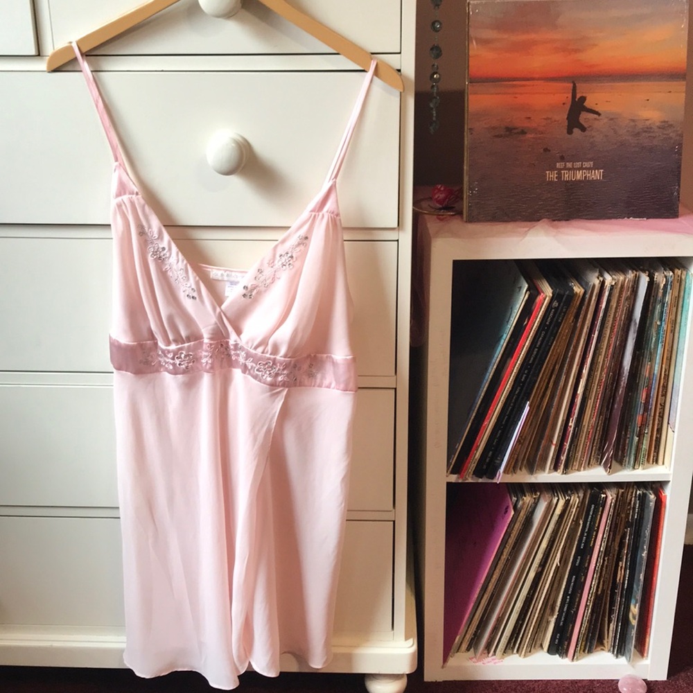 Vintage Y2k Babydoll Lingerie Slip Dress Large Coquette Sue Wong Blush Tunic Top